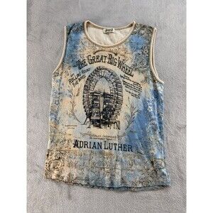 Jamee J Floral Tank Top Womens Large Y2K 2000s Blue/Beige Adrian Luther
